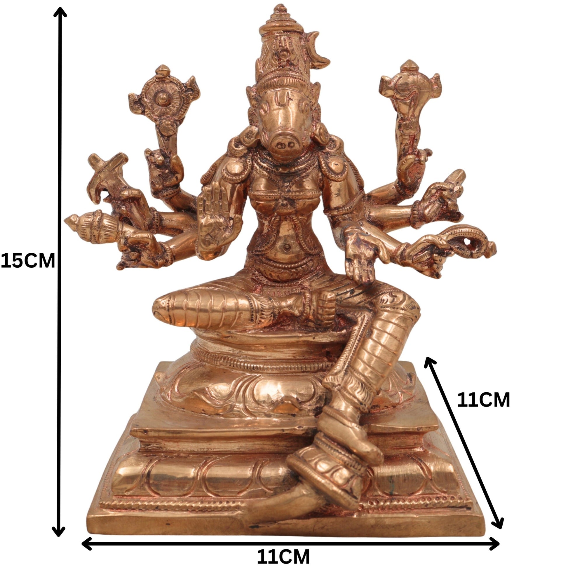 Handmade Bronze Varahi Idol | Authentic Panchaloha Varahi Murti | Traditional South Indian Goddess Sculpture,Gold, 6 Inch, 1 Piece