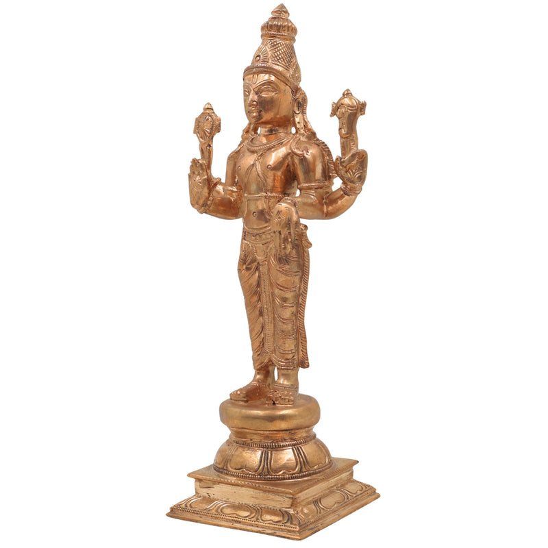 Handmade Bronze Vishnu Idol Panchaloha Statue | Narayana, Madhava, Govinda | Traditional South Indian Temple Art | 25cm Panchaloha Alloy Vishnu Murti,Gold, 10 Inch, 1 Piece