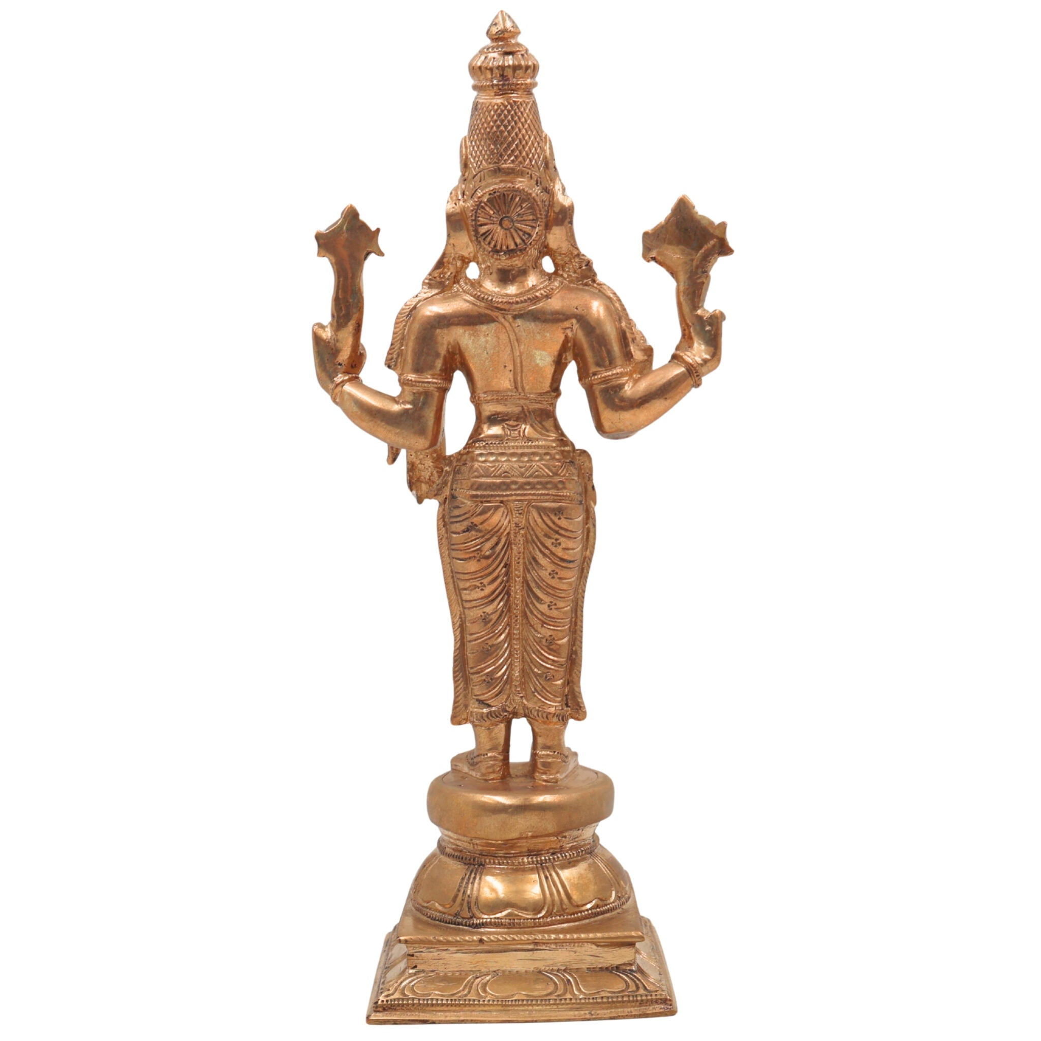 Handmade Bronze Vishnu Idol Panchaloha Statue | Narayana, Madhava, Govinda | Traditional South Indian Temple Art | 25cm Panchaloha Alloy Vishnu Murti,Gold, 10 Inch, 1 Piece