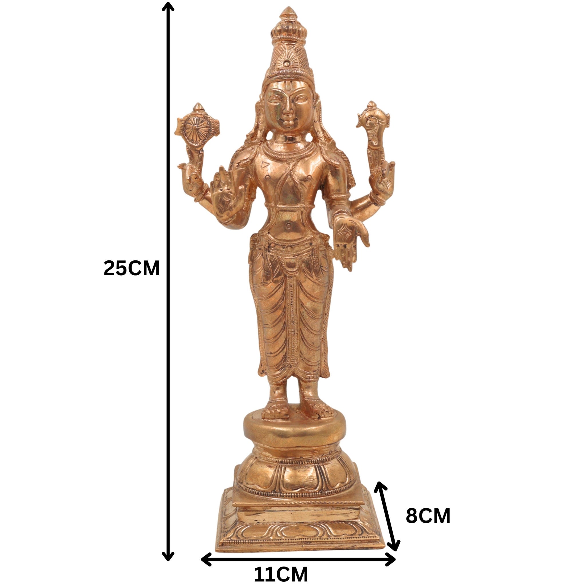 Handmade Bronze Vishnu Idol Panchaloha Statue | Narayana, Madhava, Govinda | Traditional South Indian Temple Art | 25cm Panchaloha Alloy Vishnu Murti,Gold, 10 Inch, 1 Piece
