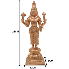 Handmade Bronze Vishnu Idol Panchaloha Statue | Narayana, Madhava, Govinda | Traditional South Indian Temple Art | 25cm Panchaloha Alloy Vishnu Murti,Gold, 10 Inch, 1 Piece