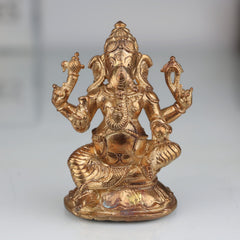 Handcrafted Bronze Ganesha Idol, Panchaloha Vinayaka Ganpati Murti, Ekadanta Vighnaharta Ganesh Statue for Home, Temple & Gifts,Gold, 3.5 Inch, 1 Piece