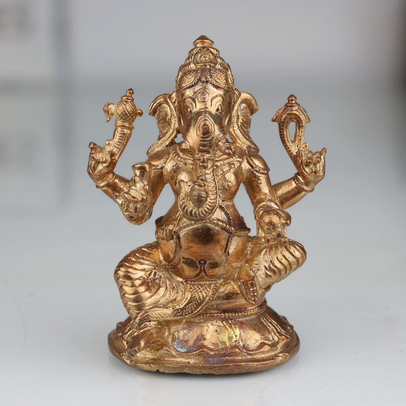 Handcrafted Bronze Ganesha Idol, Panchaloha Vinayaka Ganpati Murti, Ekadanta Vighnaharta Ganesh Statue for Home, Temple & Gifts,Gold, 3.5 Inch, 1 Piece