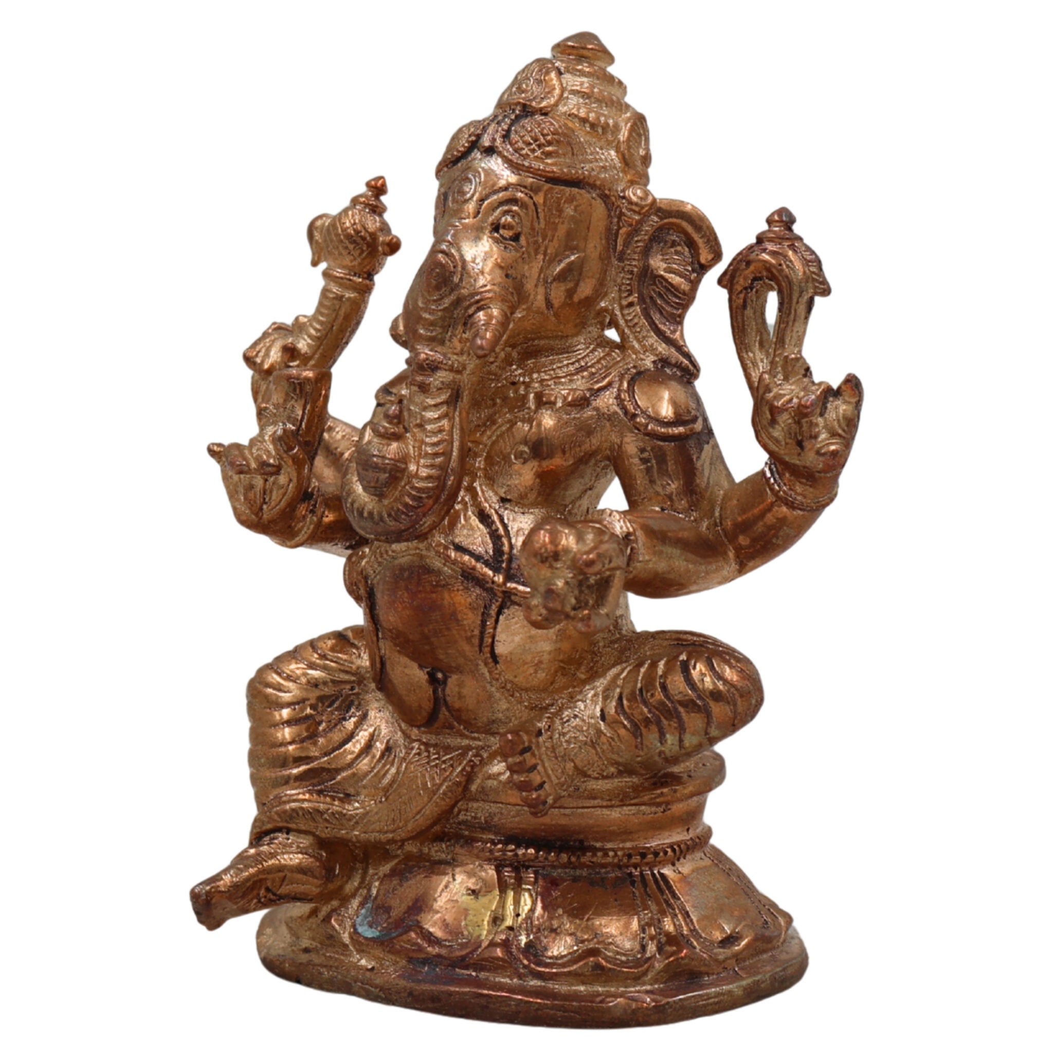 Handcrafted Bronze Ganesha Idol, Panchaloha Vinayaka Ganpati Murti, Ekadanta Vighnaharta Ganesh Statue for Home, Temple & Gifts,Gold, 3.5 Inch, 1 Piece