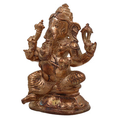 Handcrafted Bronze Ganesha Idol, Panchaloha Vinayaka Ganpati Murti, Ekadanta Vighnaharta Ganesh Statue for Home, Temple & Gifts,Gold, 3.5 Inch, 1 Piece
