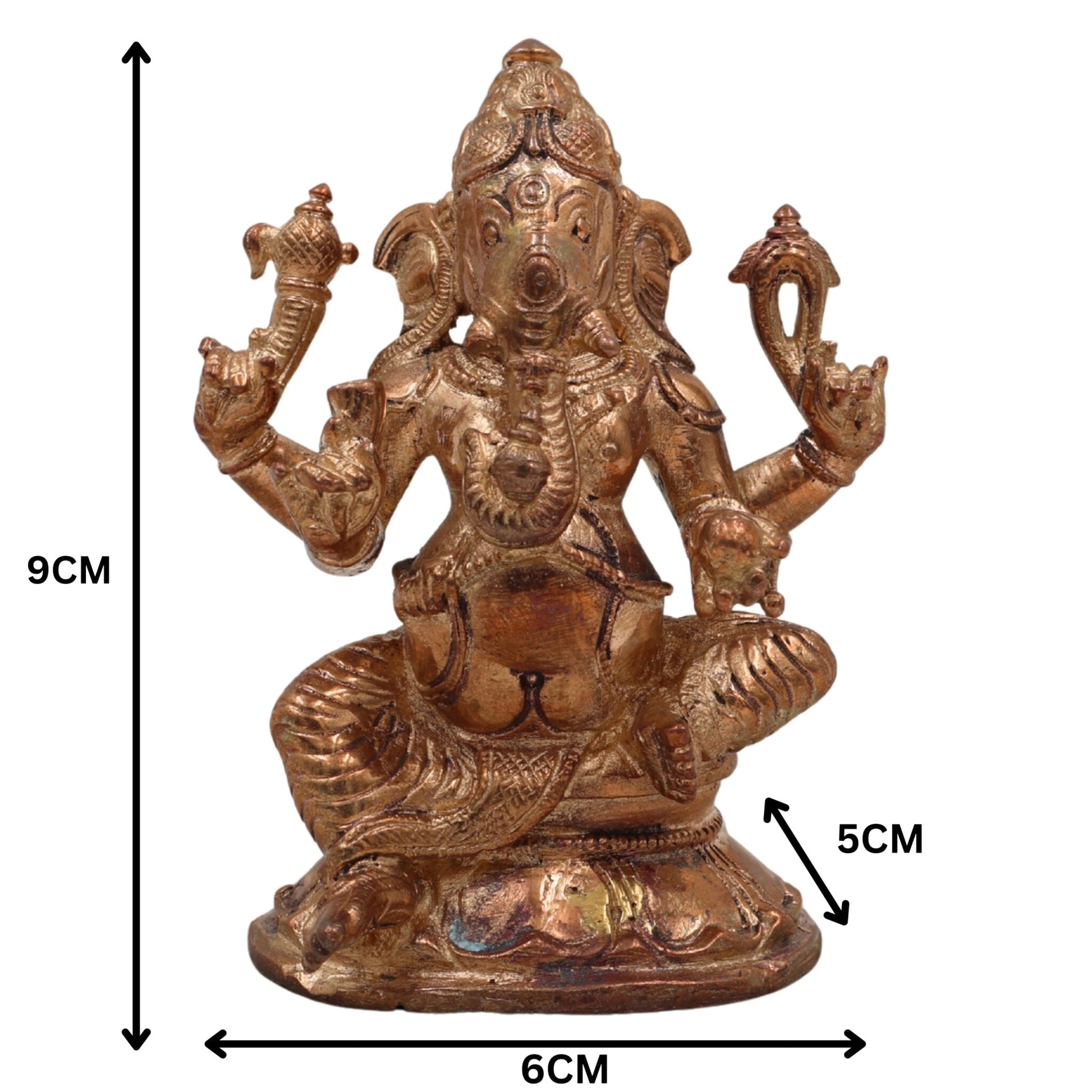 Handcrafted Bronze Ganesha Idol, Panchaloha Vinayaka Ganpati Murti, Ekadanta Vighnaharta Ganesh Statue for Home, Temple & Gifts,Gold, 3.5 Inch, 1 Piece