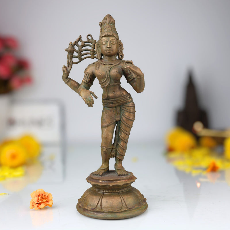 Handcrafted Bronze Ardhanarishvara Idol | Ardhanari Shiva-Parvati Murti | Chola Art Panchaloha Sculpture for Puja, Home Decor & Spiritual Gift, 9 Inch Gold, 1 Piece