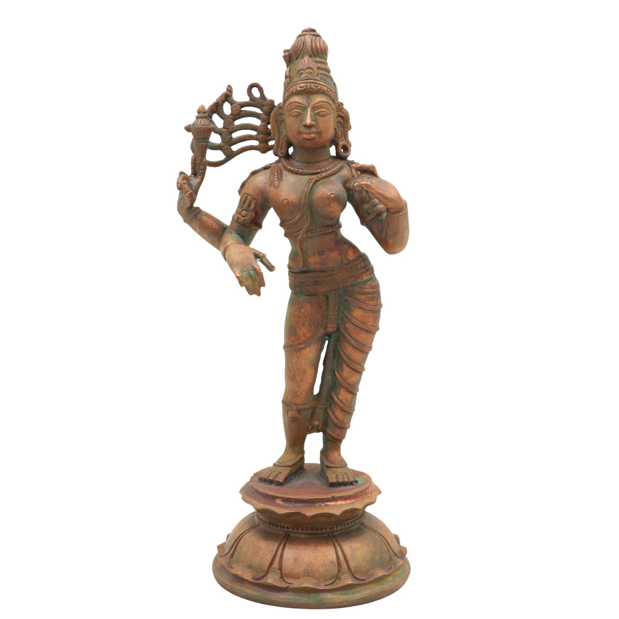 Handcrafted Bronze Ardhanarishvara Idol | Ardhanari Shiva-Parvati Murti | Chola Art Panchaloha Sculpture for Puja, Home Decor & Spiritual Gift, 9 Inch Gold, 1 Piece