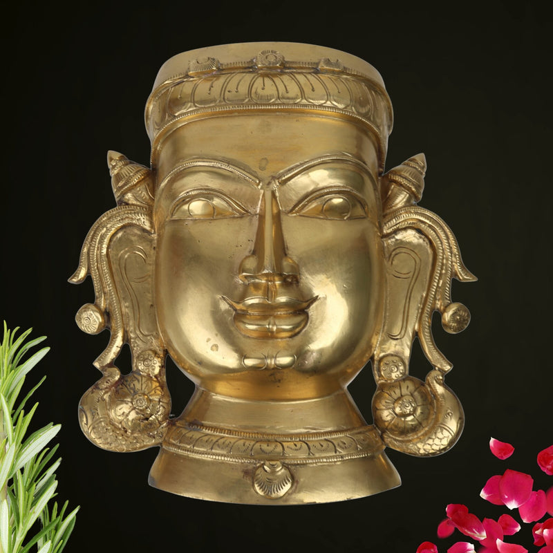 Handcrafted Bronze Panchaloha Sringar Face Idol for Shiva, Vishnu – Traditional South Indian Wax Casting, Antique Temple Murti, Handmade Panchadhatu Alloy Statue,Gold, 12.5 Inch, 1 Piece