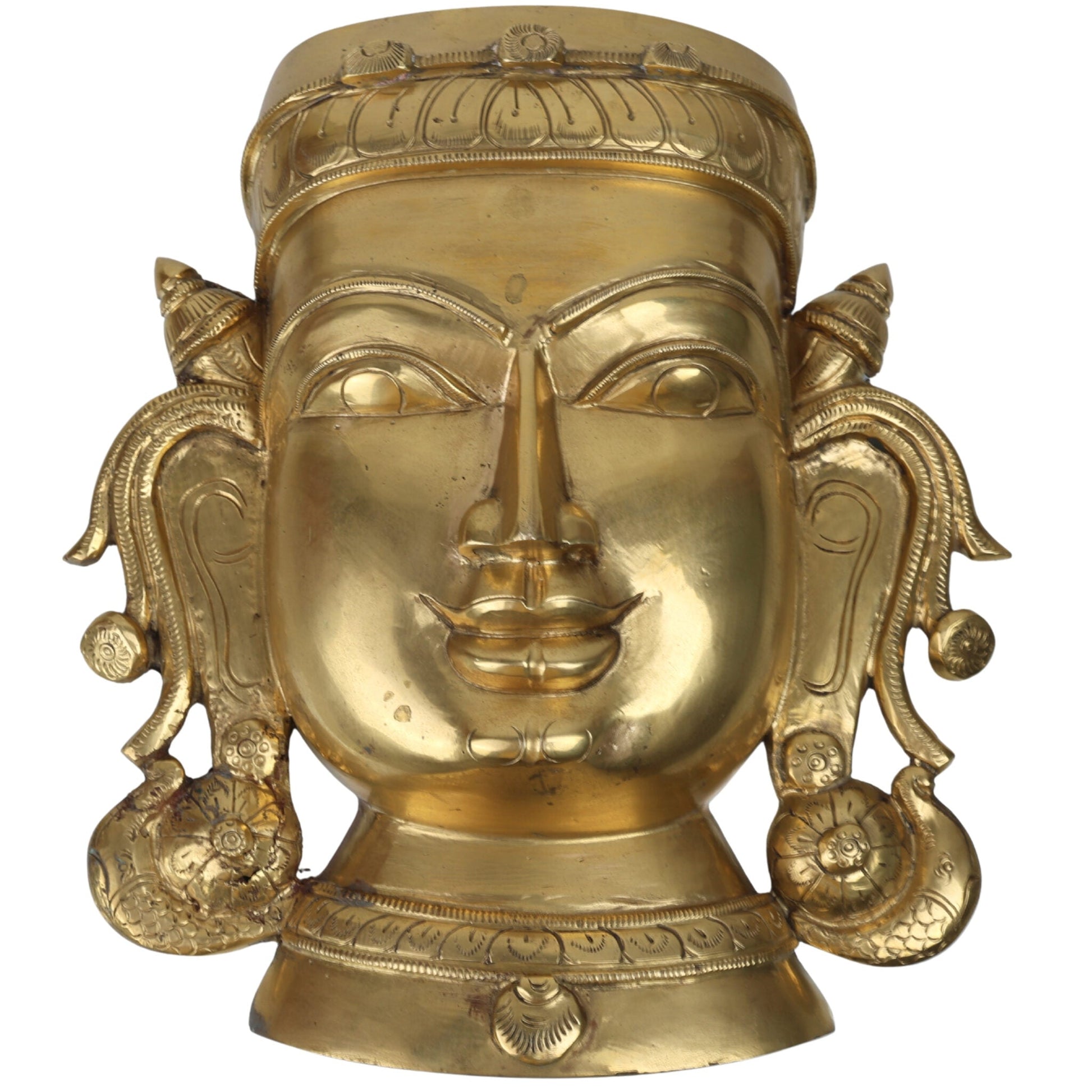 Handcrafted Bronze Panchaloha Sringar Face Idol for Shiva, Vishnu – Traditional South Indian Wax Casting, Antique Temple Murti, Handmade Panchadhatu Alloy Statue,Gold, 12.5 Inch, 1 Piece
