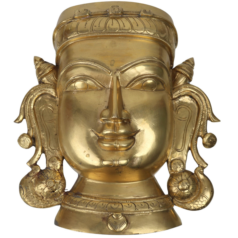 Handcrafted Bronze Panchaloha Sringar Face Idol for Shiva, Vishnu – Traditional South Indian Wax Casting, Antique Temple Murti, Handmade Panchadhatu Alloy Statue,Gold, 12.5 Inch, 1 Piece