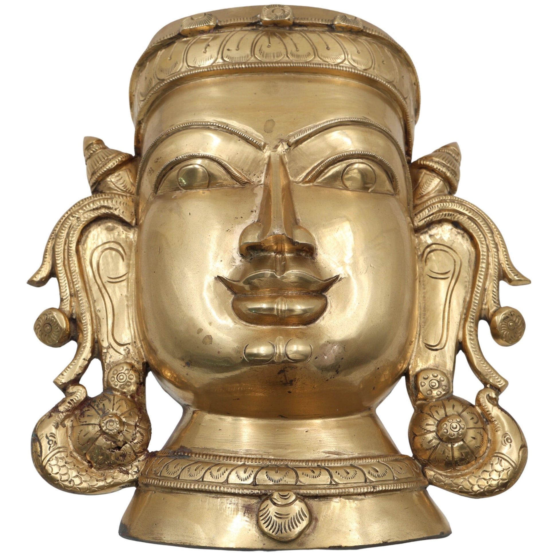 Handcrafted Bronze Panchaloha Sringar Face Idol for Shiva, Vishnu – Traditional South Indian Wax Casting, Antique Temple Murti, Handmade Panchadhatu Alloy Statue,Gold, 12.5 Inch, 1 Piece