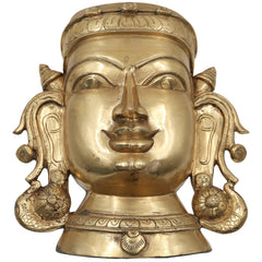 Handcrafted Bronze Panchaloha Sringar Face Idol for Shiva, Vishnu – Traditional South Indian Wax Casting, Antique Temple Murti, Handmade Panchadhatu Alloy Statue,Gold, 12.5 Inch, 1 Piece