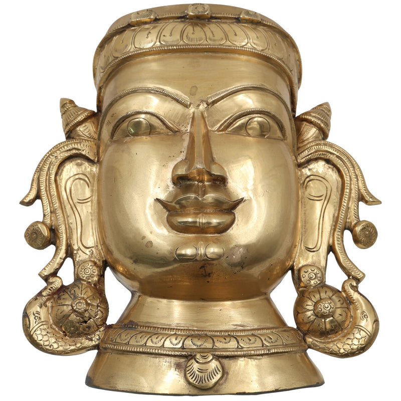 Handcrafted Bronze Panchaloha Sringar Face Idol for Shiva, Vishnu – Traditional South Indian Wax Casting, Antique Temple Murti, Handmade Panchadhatu Alloy Statue,Gold, 12.5 Inch, 1 Piece