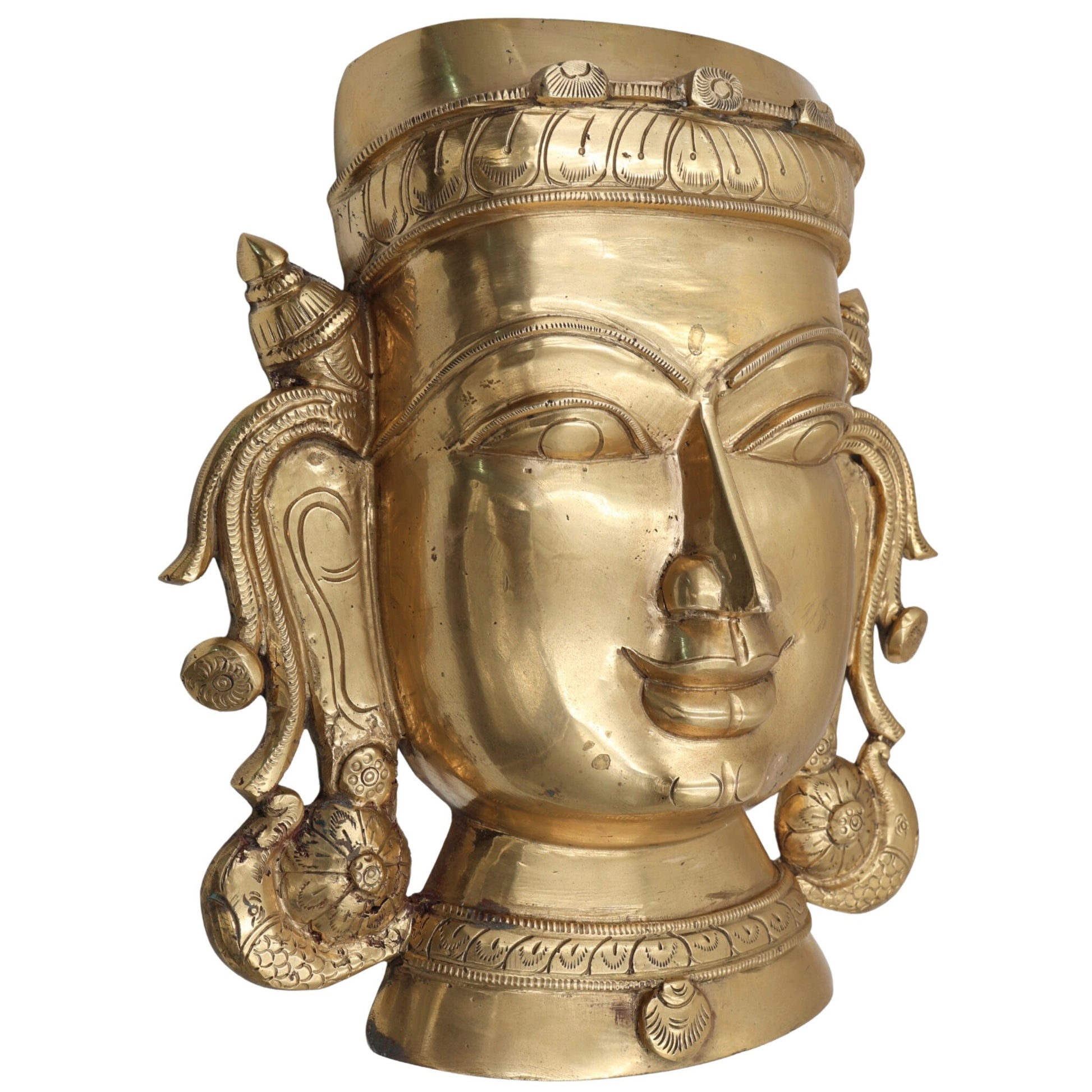 Handcrafted Bronze Panchaloha Sringar Face Idol for Shiva, Vishnu – Traditional South Indian Wax Casting, Antique Temple Murti, Handmade Panchadhatu Alloy Statue,Gold, 12.5 Inch, 1 Piece