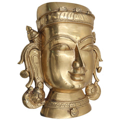 Handcrafted Bronze Panchaloha Sringar Face Idol for Shiva, Vishnu – Traditional South Indian Wax Casting, Antique Temple Murti, Handmade Panchadhatu Alloy Statue,Gold, 12.5 Inch, 1 Piece