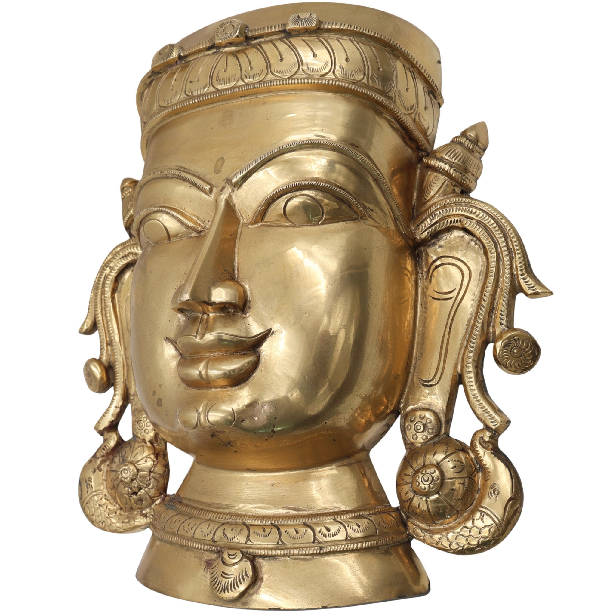Handcrafted Bronze Panchaloha Sringar Face Idol for Shiva, Vishnu – Traditional South Indian Wax Casting, Antique Temple Murti, Handmade Panchadhatu Alloy Statue,Gold, 12.5 Inch, 1 Piece