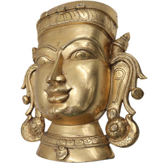 Handcrafted Bronze Panchaloha Sringar Face Idol for Shiva, Vishnu – Traditional South Indian Wax Casting, Antique Temple Murti, Handmade Panchadhatu Alloy Statue,Gold, 12.5 Inch, 1 Piece