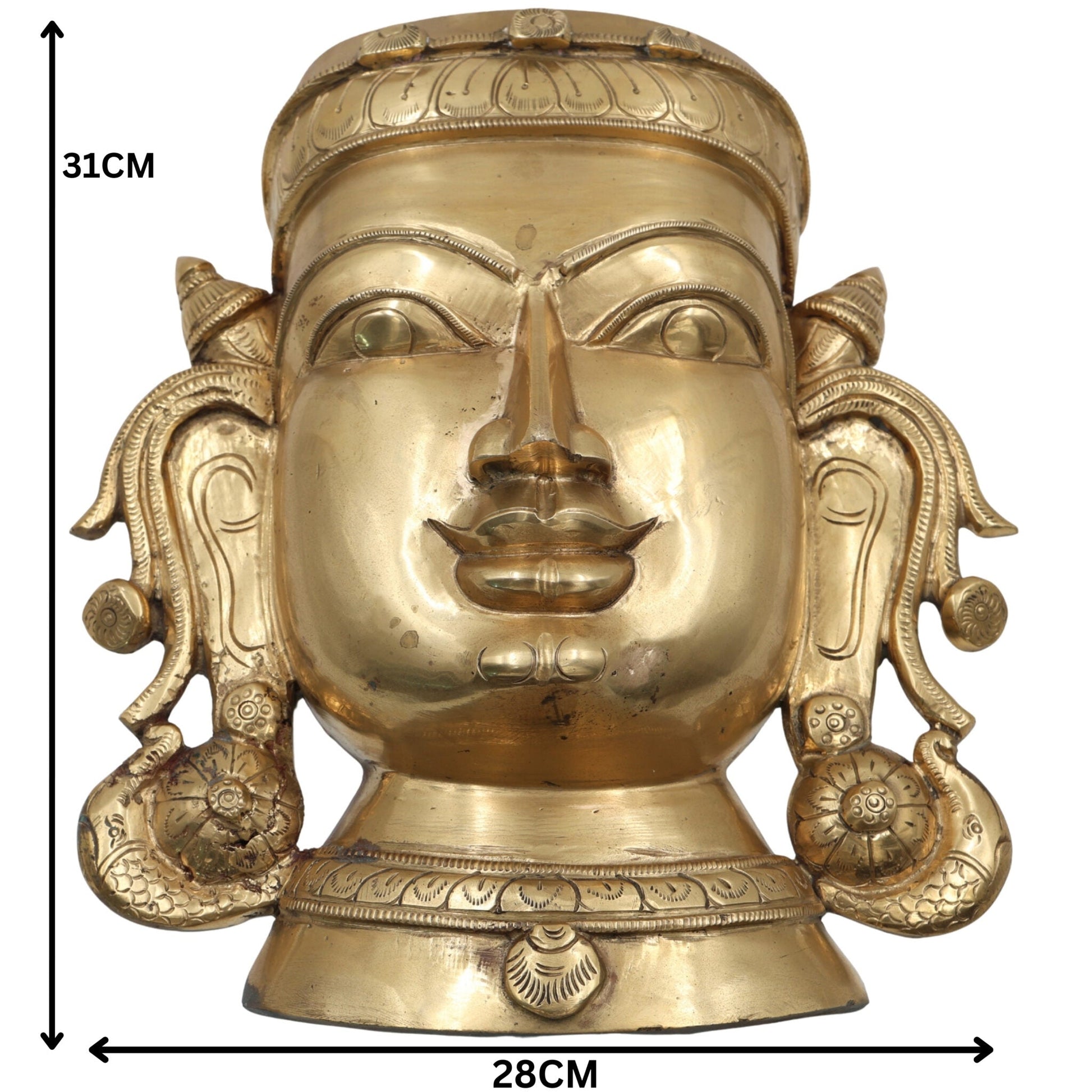 Handcrafted Bronze Panchaloha Sringar Face Idol for Shiva, Vishnu – Traditional South Indian Wax Casting, Antique Temple Murti, Handmade Panchadhatu Alloy Statue,Gold, 12.5 Inch, 1 Piece