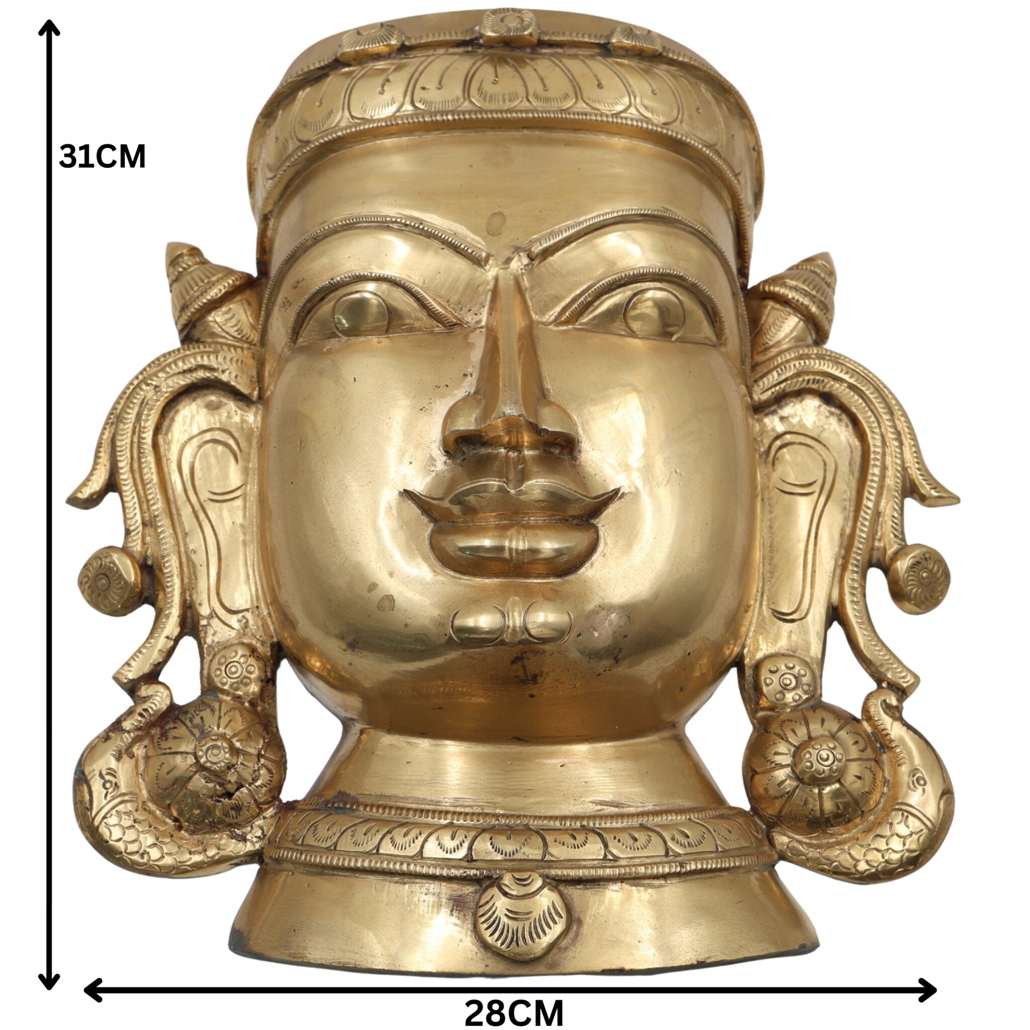 Handcrafted Bronze Panchaloha Sringar Face Idol for Shiva, Vishnu – Traditional South Indian Wax Casting, Antique Temple Murti, Handmade Panchadhatu Alloy Statue,Gold, 12.5 Inch, 1 Piece