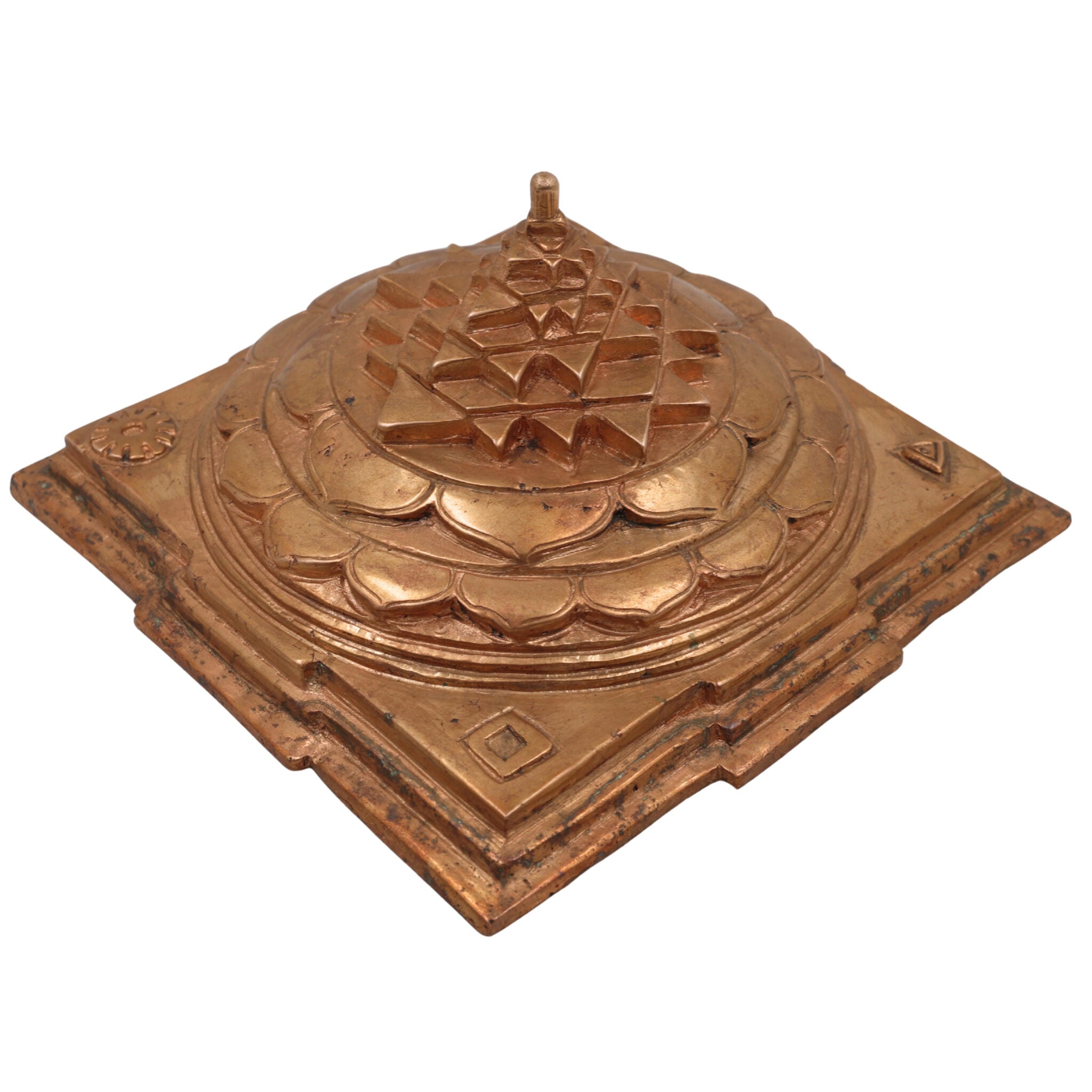 Handmade Bronze Sri Yantra Idol, Panchaloha Sacred Shri Chakra Sculpture for Home, Temple, Puja & Vastu Decor,Gold, 3 Inch, 1 Piece