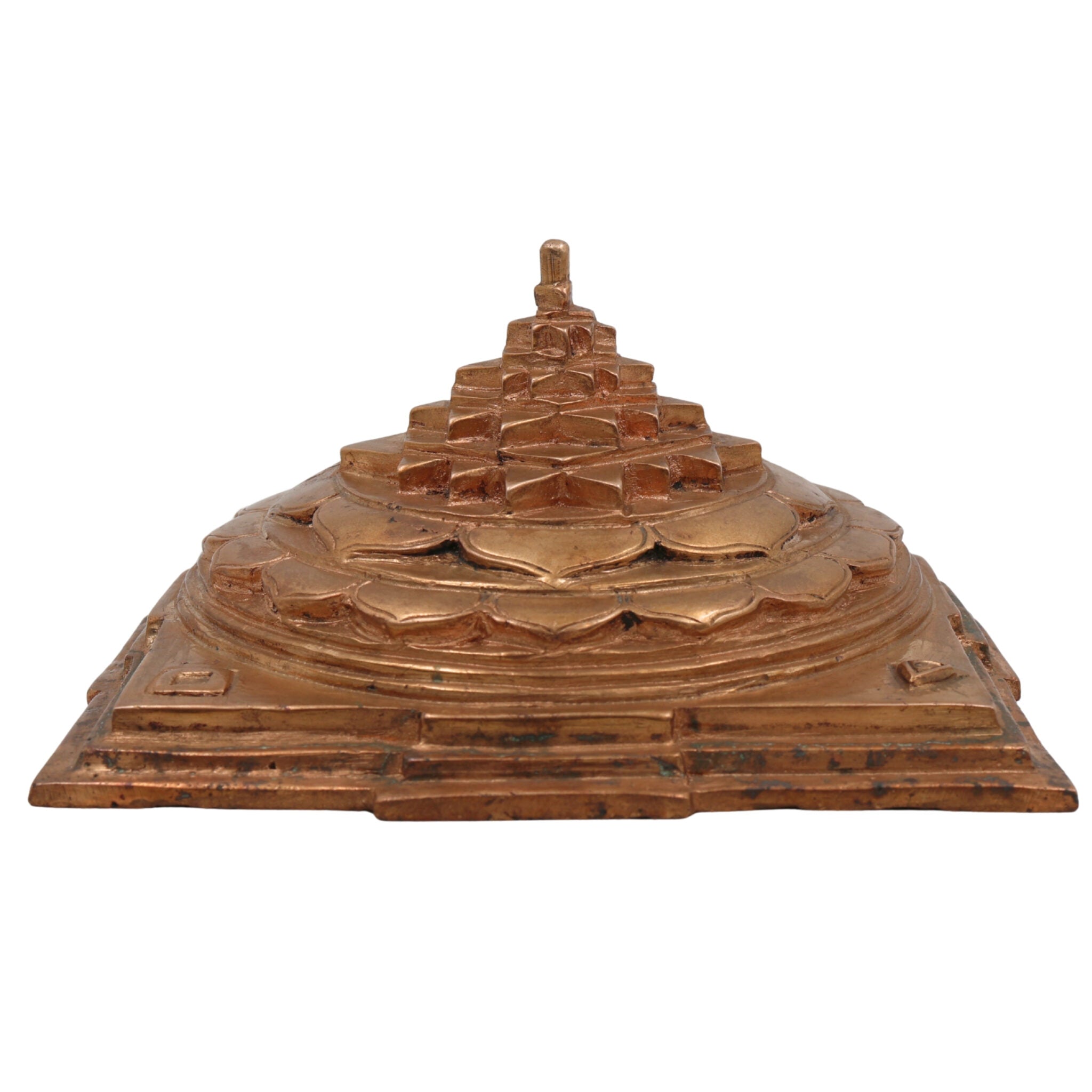 Handmade Bronze Sri Yantra Idol, Panchaloha Sacred Shri Chakra Sculpture for Home, Temple, Puja & Vastu Decor,Gold, 3 Inch, 1 Piece