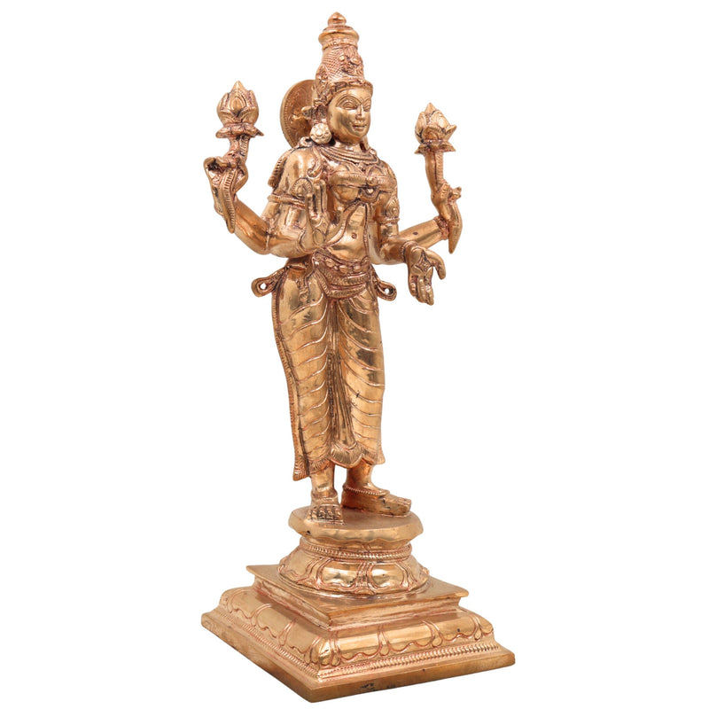 Handcrafted Panchaloha Mahalakshmi Idol in Bronze, Traditional Kamala Devi Lakshmi Murti for Home Temple, Vastu & Diwali Pooja,Gold, 12 Inch, 1 Piece