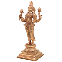 Handcrafted Panchaloha Mahalakshmi Idol in Bronze, Traditional Kamala Devi Lakshmi Murti for Home Temple, Vastu & Diwali Pooja,Gold, 12 Inch, 1 Piece