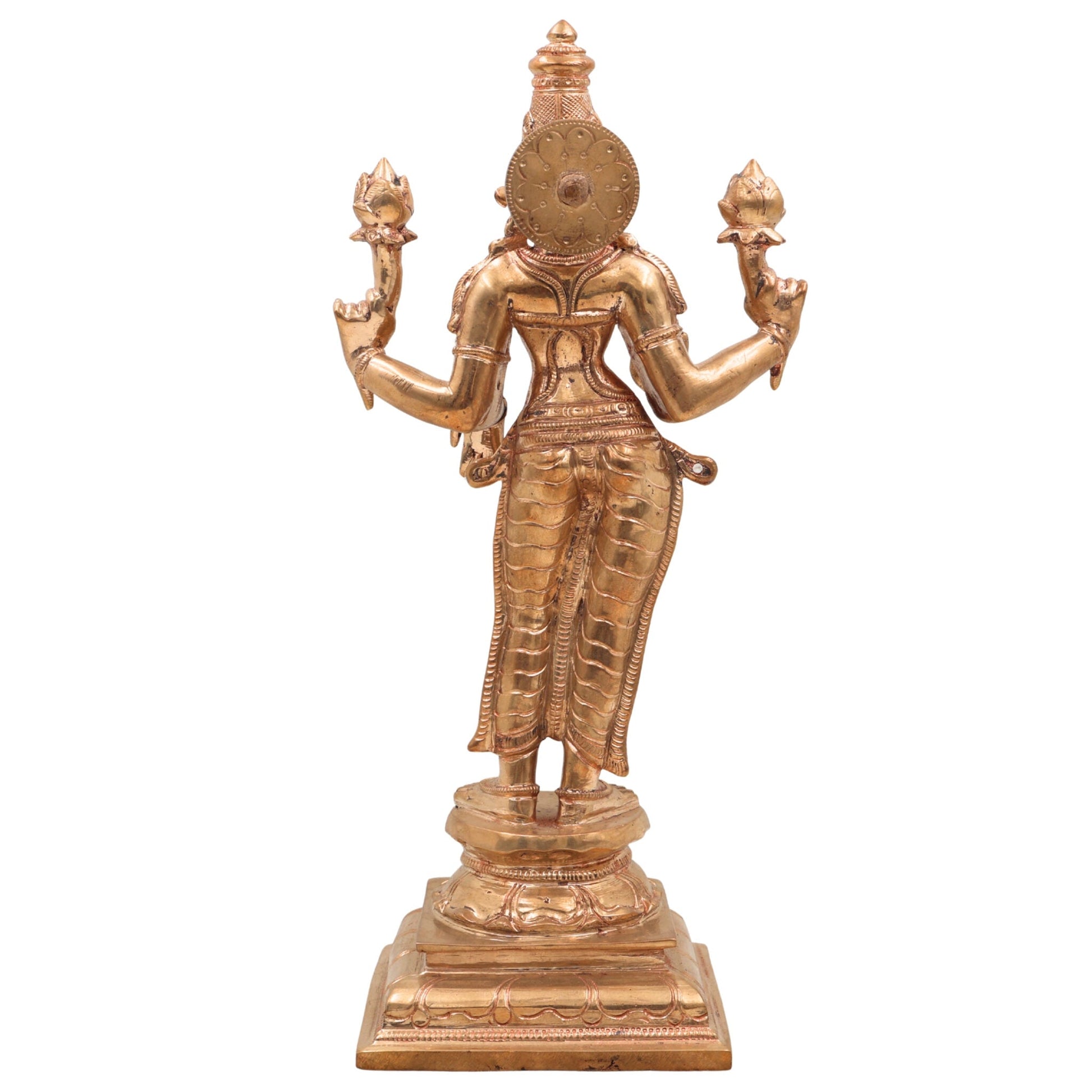 Handcrafted Panchaloha Mahalakshmi Idol in Bronze, Traditional Kamala Devi Lakshmi Murti for Home Temple, Vastu & Diwali Pooja,Gold, 12 Inch, 1 Piece