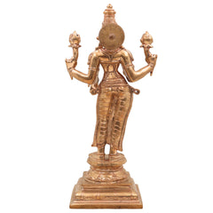 Handcrafted Panchaloha Mahalakshmi Idol in Bronze, Traditional Kamala Devi Lakshmi Murti for Home Temple, Vastu & Diwali Pooja,Gold, 12 Inch, 1 Piece