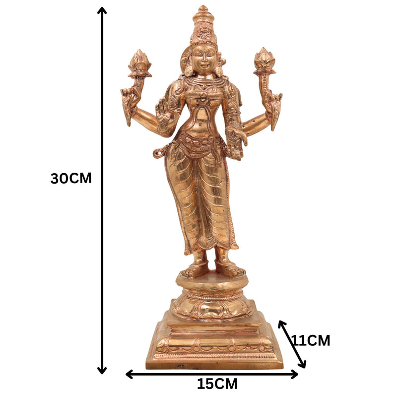 Handcrafted Panchaloha Mahalakshmi Idol in Bronze, Traditional Kamala Devi Lakshmi Murti for Home Temple, Vastu & Diwali Pooja,Gold, 12 Inch, 1 Piece