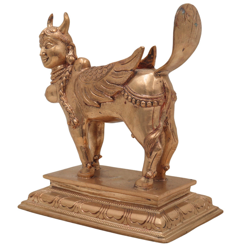 Handcrafted Bronze Kamadhenu Idol | Divine Panchaloha Kamadhenu Cow Sculpture | Traditional Indian BronzeKamadhenu Murti for Home & Temple Decor,Gold, 7 Inch, 1 Piece