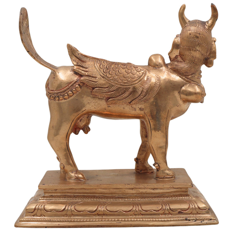 Handcrafted Bronze Kamadhenu Idol | Divine Panchaloha Kamadhenu Cow Sculpture | Traditional Indian BronzeKamadhenu Murti for Home & Temple Decor,Gold, 7 Inch, 1 Piece