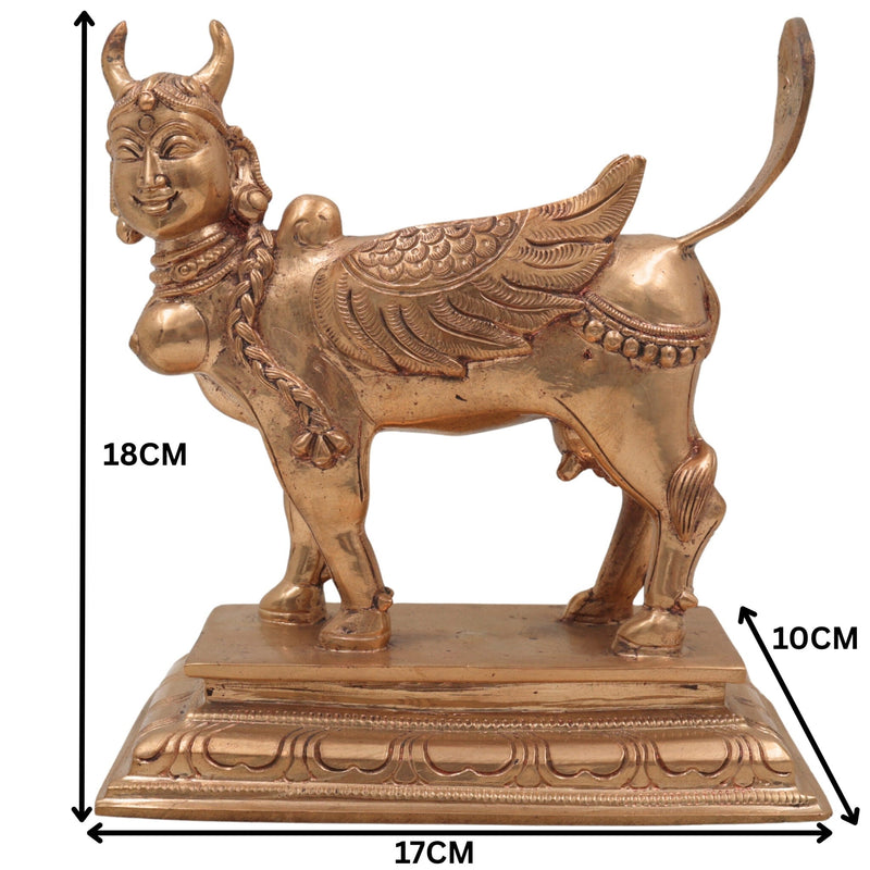 Handcrafted Bronze Kamadhenu Idol | Divine Panchaloha Kamadhenu Cow Sculpture | Traditional Indian BronzeKamadhenu Murti for Home & Temple Decor,Gold, 7 Inch, 1 Piece