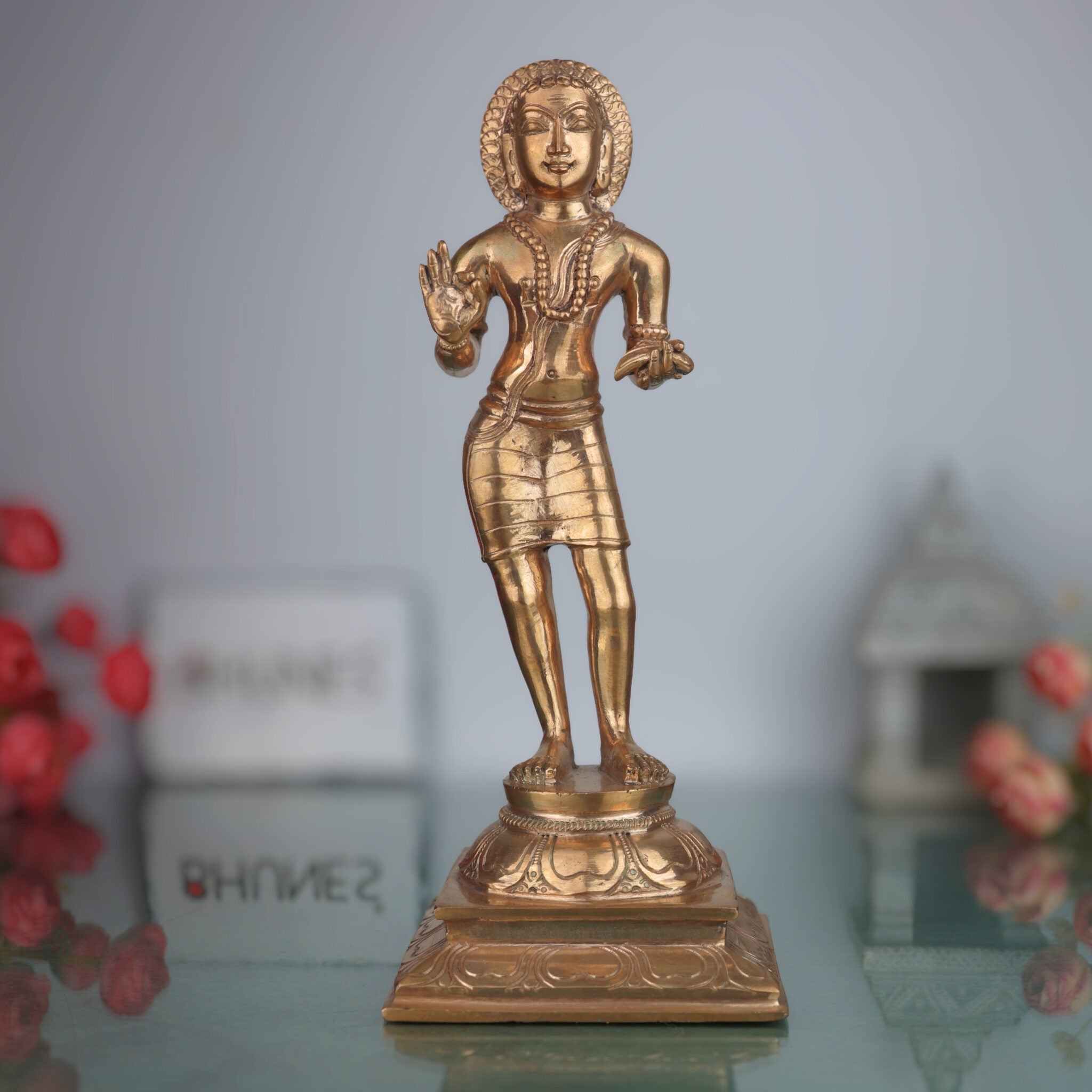 Handcrafted Bronze Manikkavacakar Idol | Panchaloha Manikkavachakar Statue | Tamil Shaiva Saint Murti for Temple & Home Decor,Gold, 11.5 Inch, 1 Piece