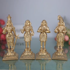 Handmade Bronze Panchaloha Nayanars Idols Set – Authentic Tamil Shaiva Saints Statue, 4pcs Traditional Panchadhatu Shaiva Bhakti Murti for Home & Temple Decor,Gold, 7 Inch, 1 set