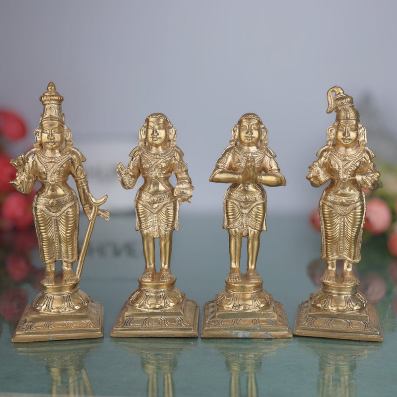 Handmade Bronze Panchaloha Nayanars Idols Set – Authentic Tamil Shaiva Saints Statue, 4pcs Traditional Panchadhatu Shaiva Bhakti Murti for Home & Temple Decor,Gold, 7 Inch, 1 set