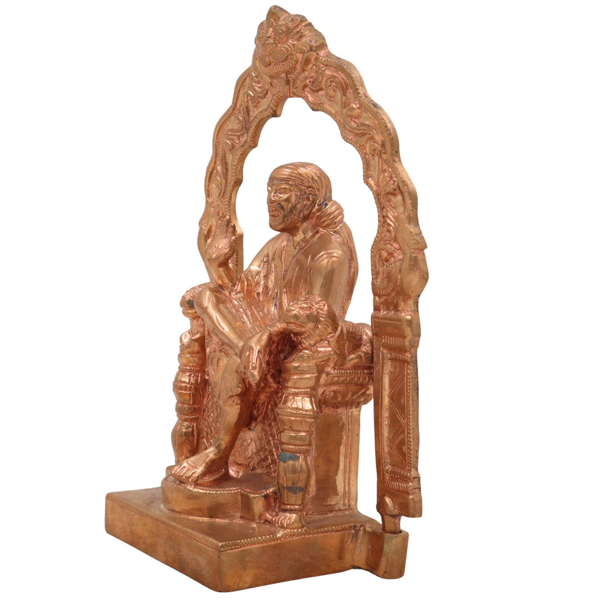 Handmade Bronze Sai Baba Idol with Prabhavali Peetam – Authentic Panchaloha Shirdi Sai Nath Statue for Home, Temple, Puja Decor & Spiritual Gift,Gold, 7 Inch, 1 Piece
