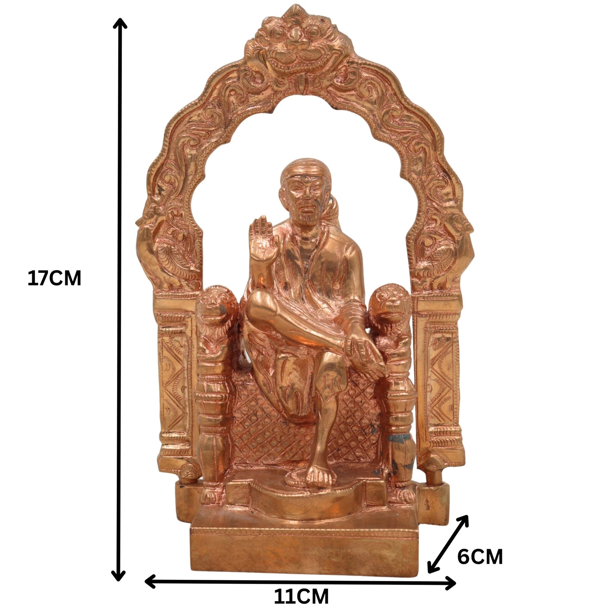 Handmade Bronze Sai Baba Idol with Prabhavali Peetam – Authentic Panchaloha Shirdi Sai Nath Statue for Home, Temple, Puja Decor & Spiritual Gift,Gold, 7 Inch, 1 Piece