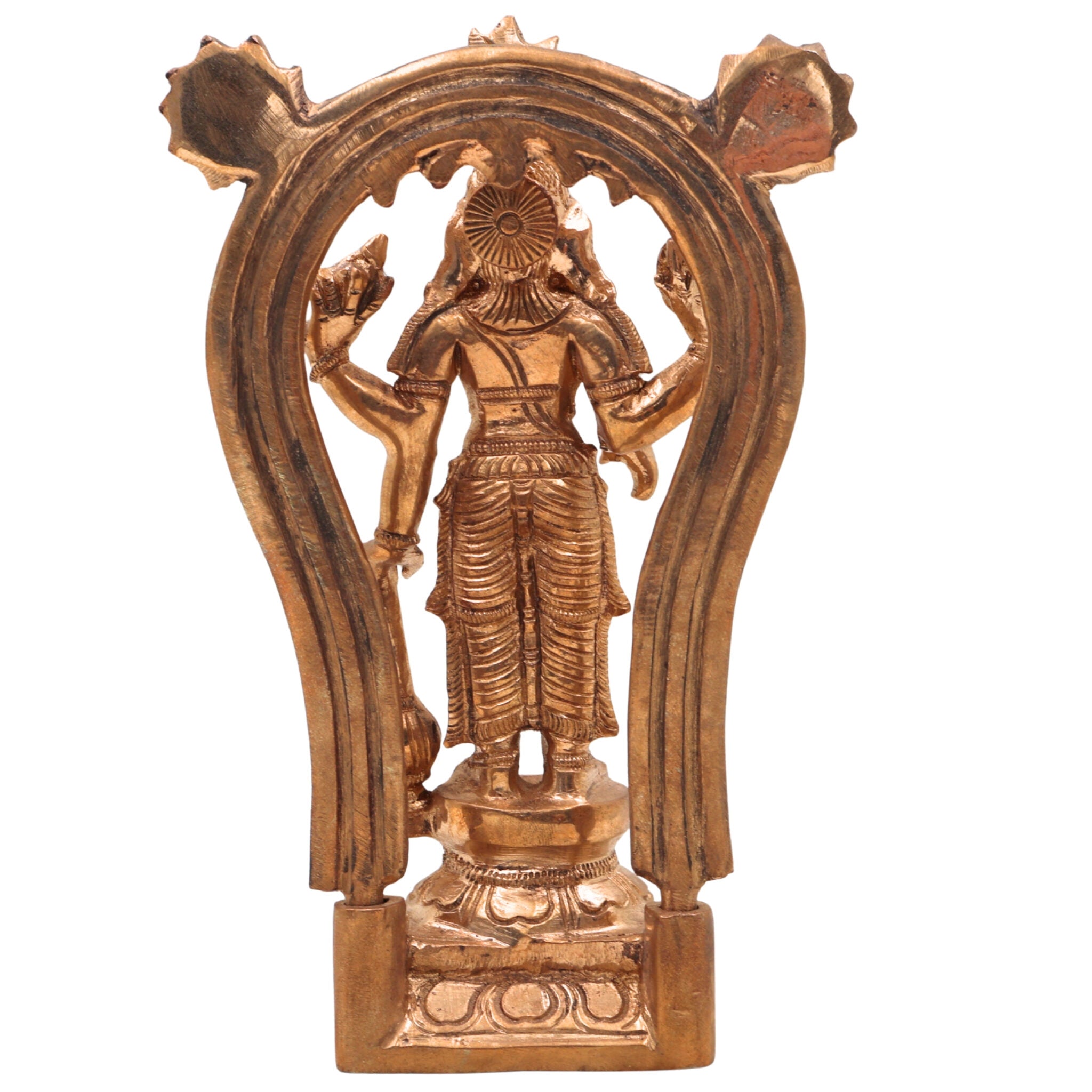 Handcrafted Bronze Vishnu Idol with Prabhavali – Authentic Panchaloha Alloy Vishnu Murti, Narayana Statue, Traditional South Indian Wax Casting Art,Gold, 7 Inch, 1 Piece