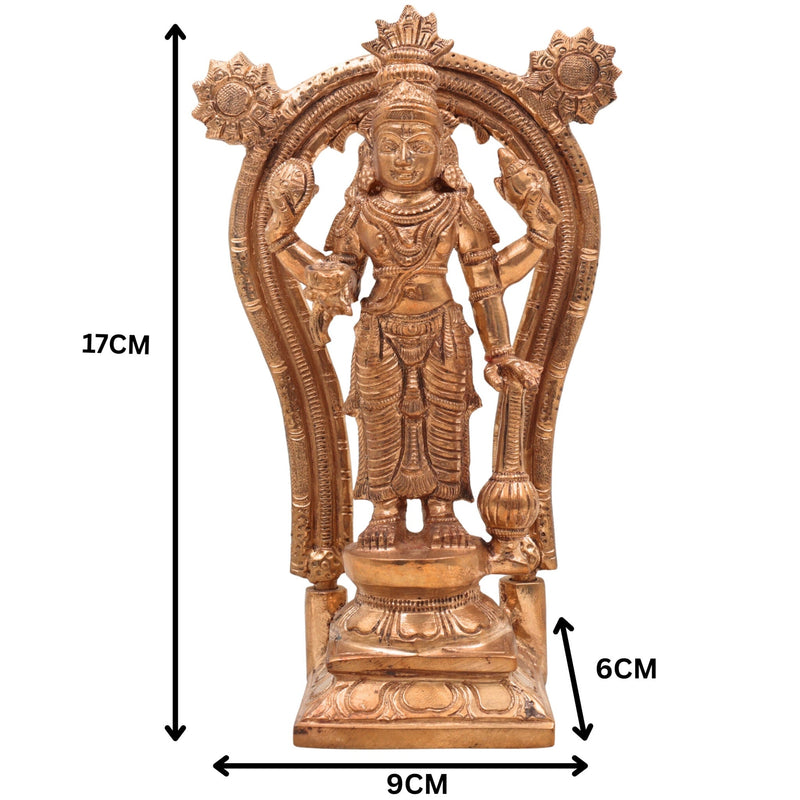Handcrafted Bronze Vishnu Idol with Prabhavali – Authentic Panchaloha Alloy Vishnu Murti, Narayana Statue, Traditional South Indian Wax Casting Art,Gold, 7 Inch, 1 Piece