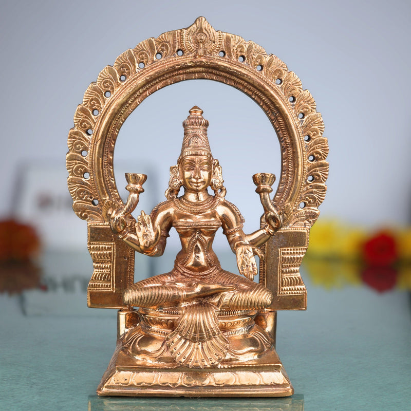 Handcrafted Bronze Mahalakshmi Idol | Panchaloha Goddess Maha Lakshmi Kamala Devi Statue for Pooja, Temple, Home Decor & Diwali Gift, Gold, 7.5 Inch, 1 Piece