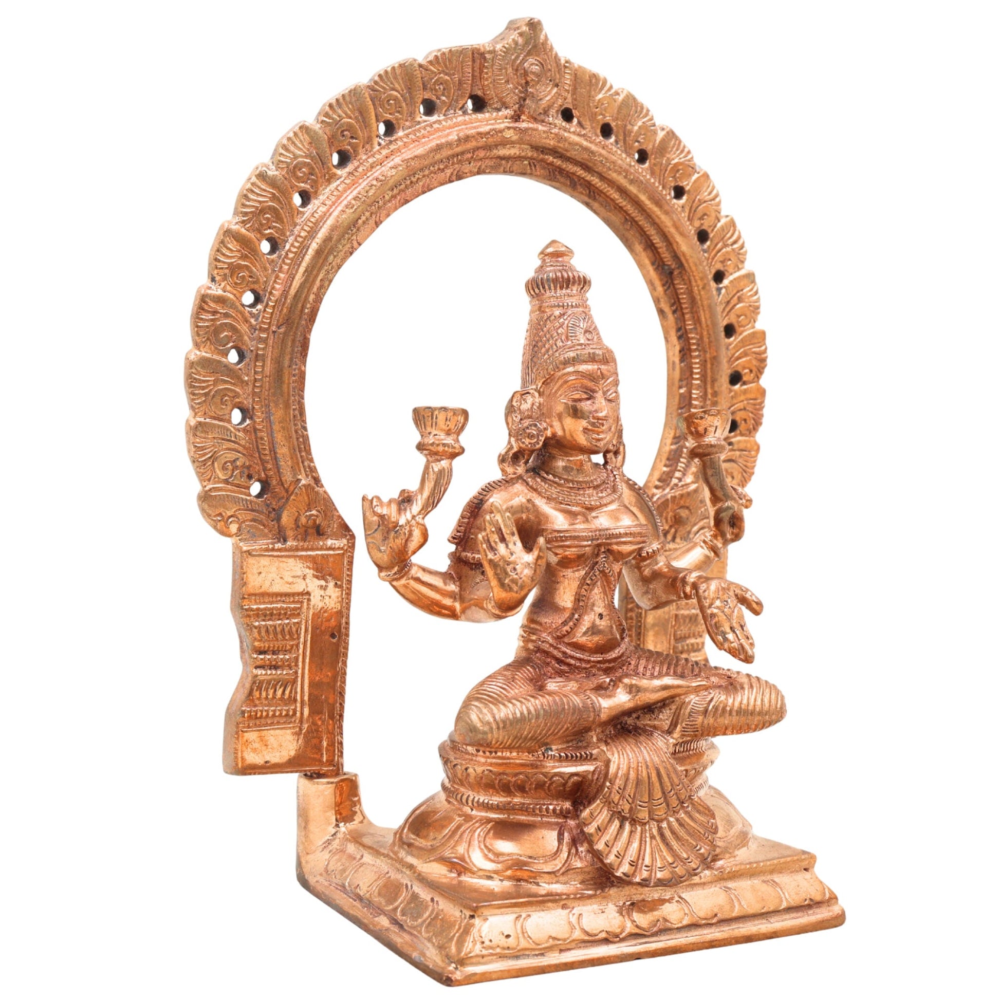 Handcrafted Bronze Mahalakshmi Idol | Panchaloha Goddess Maha Lakshmi Kamala Devi Statue for Pooja, Temple, Home Decor & Diwali Gift, Gold, 7.5 Inch, 1 Piece