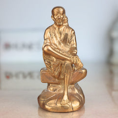 Handcrafted Bronze Sai Baba Idol - Shirdi Sai Maharaj Panchaloha Statue for Home Temple Decor, Handmade Panchadhatu Sai Nath Murti,Gold, 5 Inch, 1 Piece