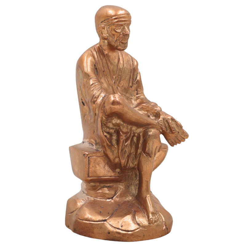 Handcrafted Bronze Sai Baba Idol - Shirdi Sai Maharaj Panchaloha Statue for Home Temple Decor, Handmade Panchadhatu Sai Nath Murti,Gold, 5 Inch, 1 Piece