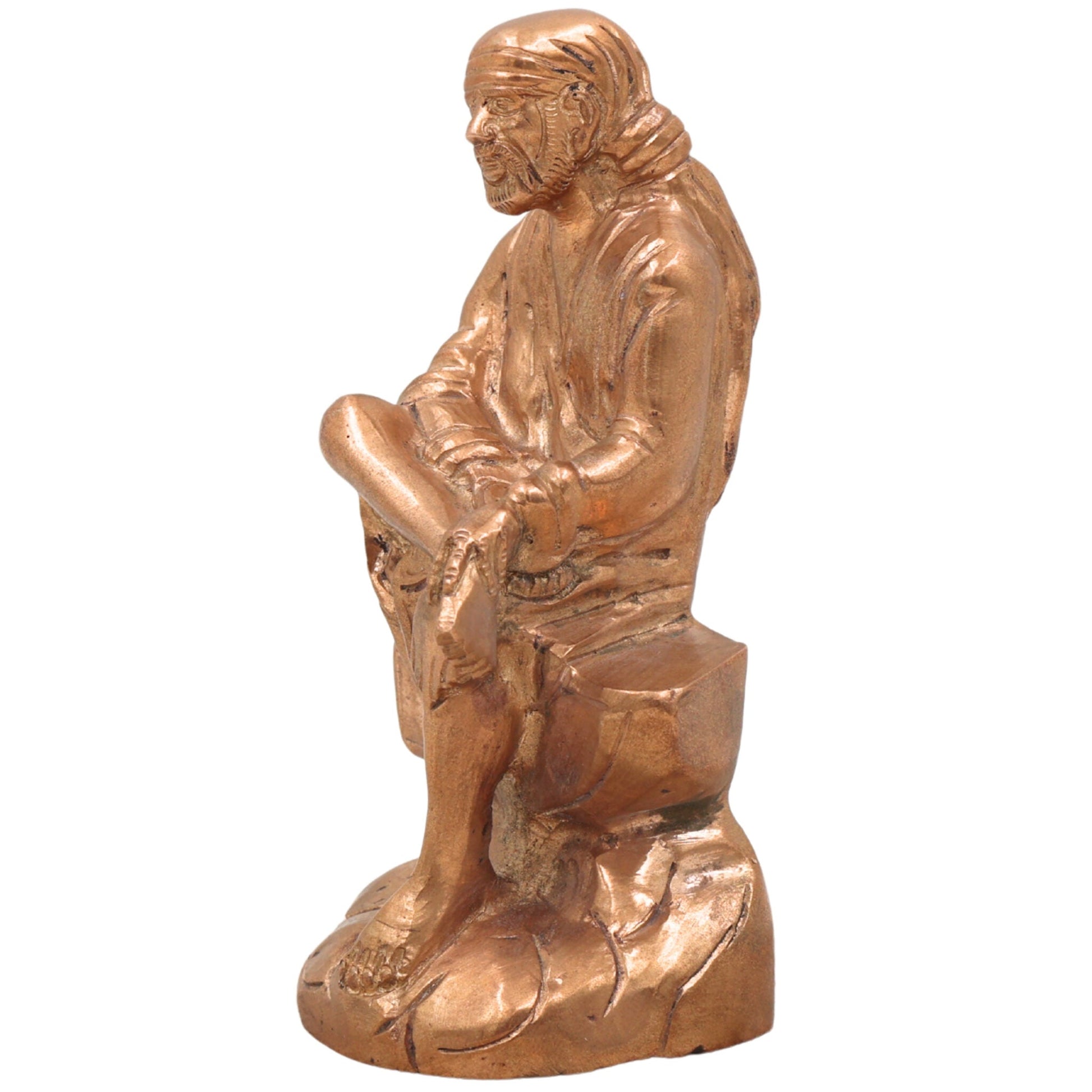 Handcrafted Bronze Sai Baba Idol - Shirdi Sai Maharaj Panchaloha Statue for Home Temple Decor, Handmade Panchadhatu Sai Nath Murti,Gold, 5 Inch, 1 Piece