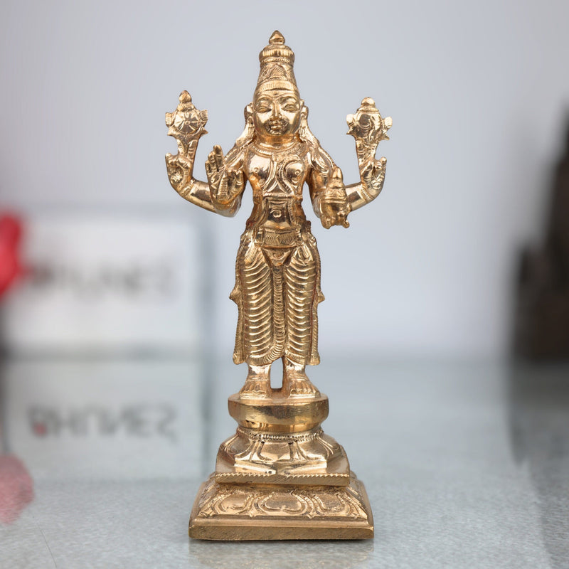 Handmade Bronze Dhanvantari Idol | Panchaloha Ayurvedic God Statue | Lord of Medicine & Healing Murti,Gold, 6.5 Inch, 1 Piece