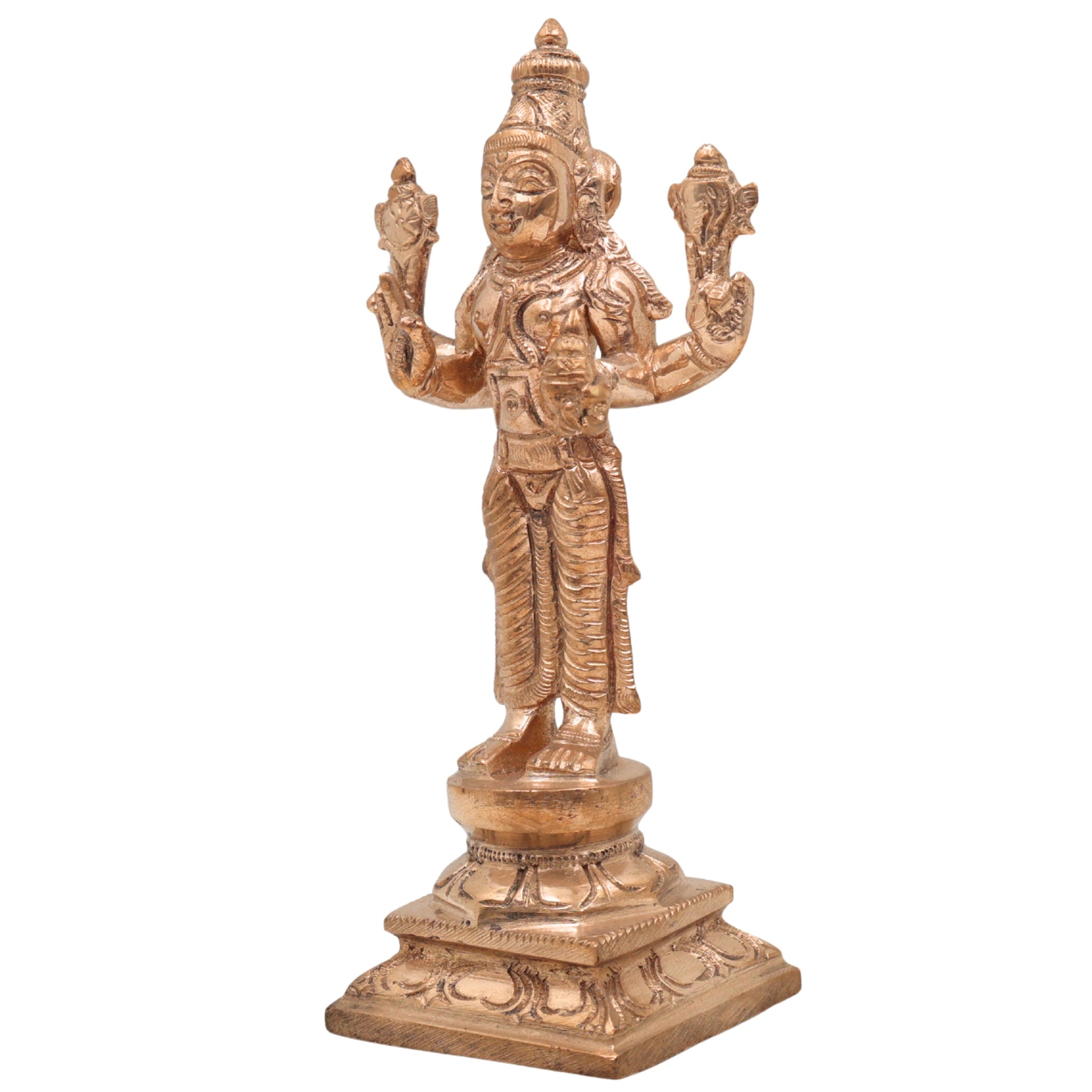 Handmade Bronze Dhanvantari Idol | Panchaloha Ayurvedic God Statue | Lord of Medicine & Healing Murti,Gold, 6.5 Inch, 1 Piece