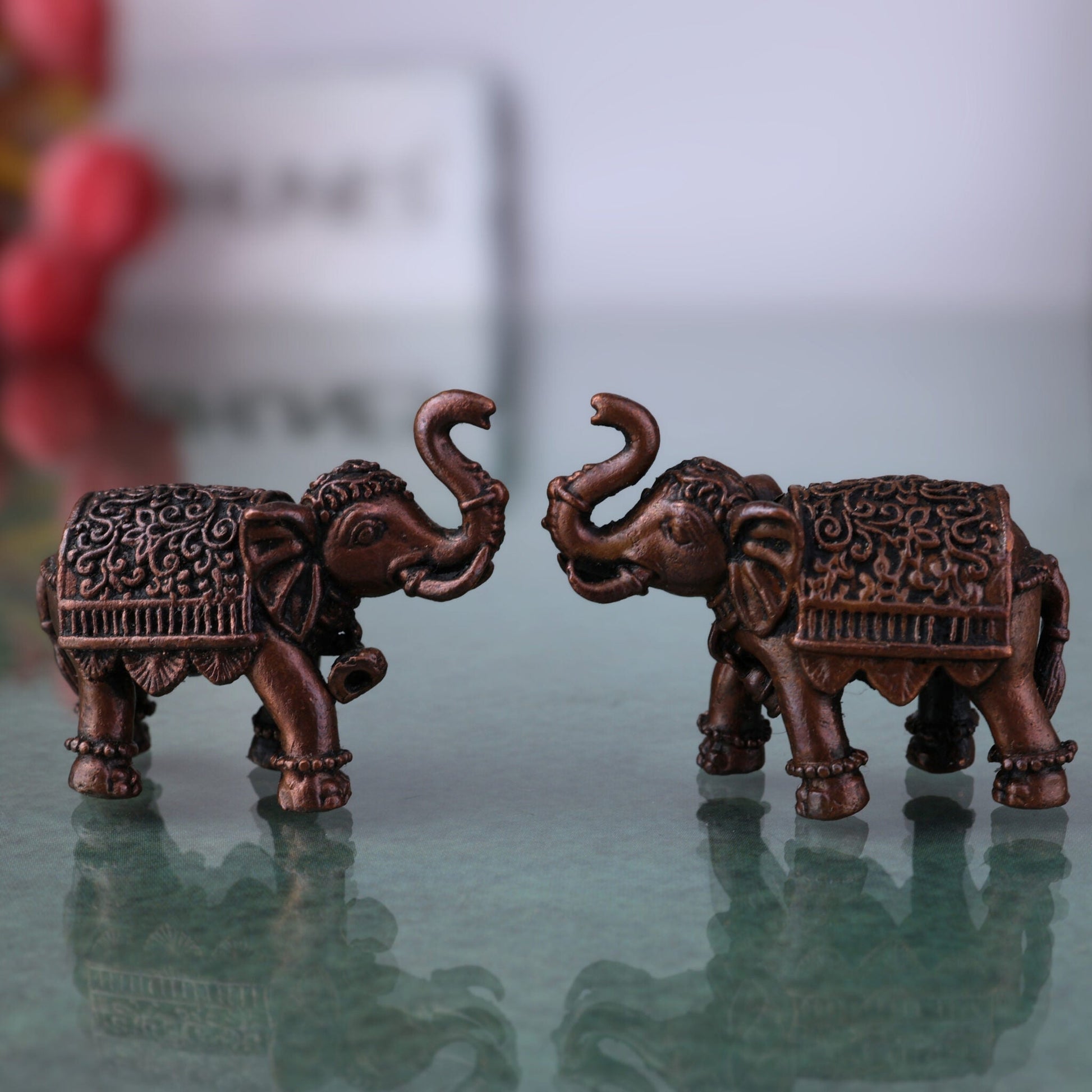 Handcrafted Copper Elephant Idol Pair | Tamra Gaja Hathi Yanai Ane Statue | Airavata Gajraj Figurine | Vastu Feng Shui Showpiece & Gift,Gold, 1 Inch, 1 Piece