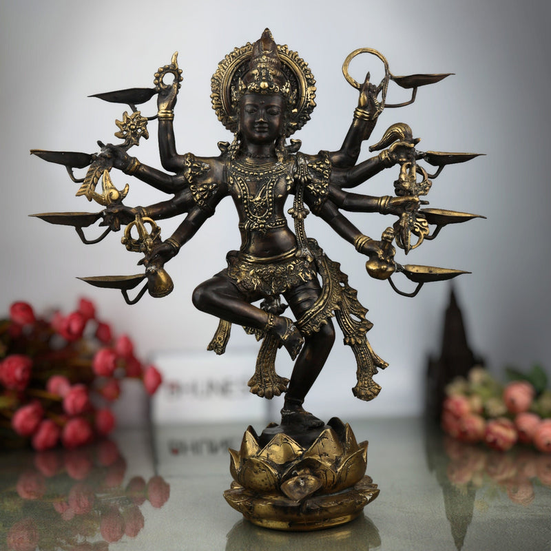 Brass Nataraja Ashtabhujadhari Shiva Idol, Dancing Shiva Statue, Cosmic Dance Nataraj Murti, Adalvallan Koothan Sabesan Murti, Handcrafted Home & Temple Decor,Gold, 18.5 Inch, 1 Piece